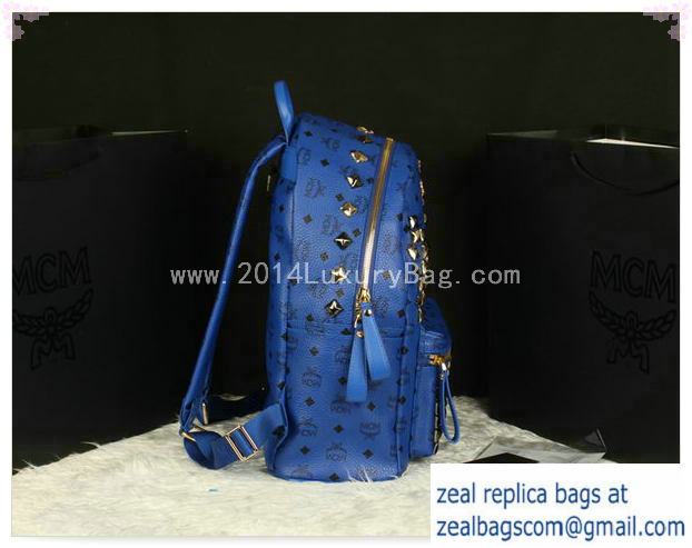 High Quality Replica MCM Stark Backpack Jumbo in Calf Leather 8100 Blue - Click Image to Close